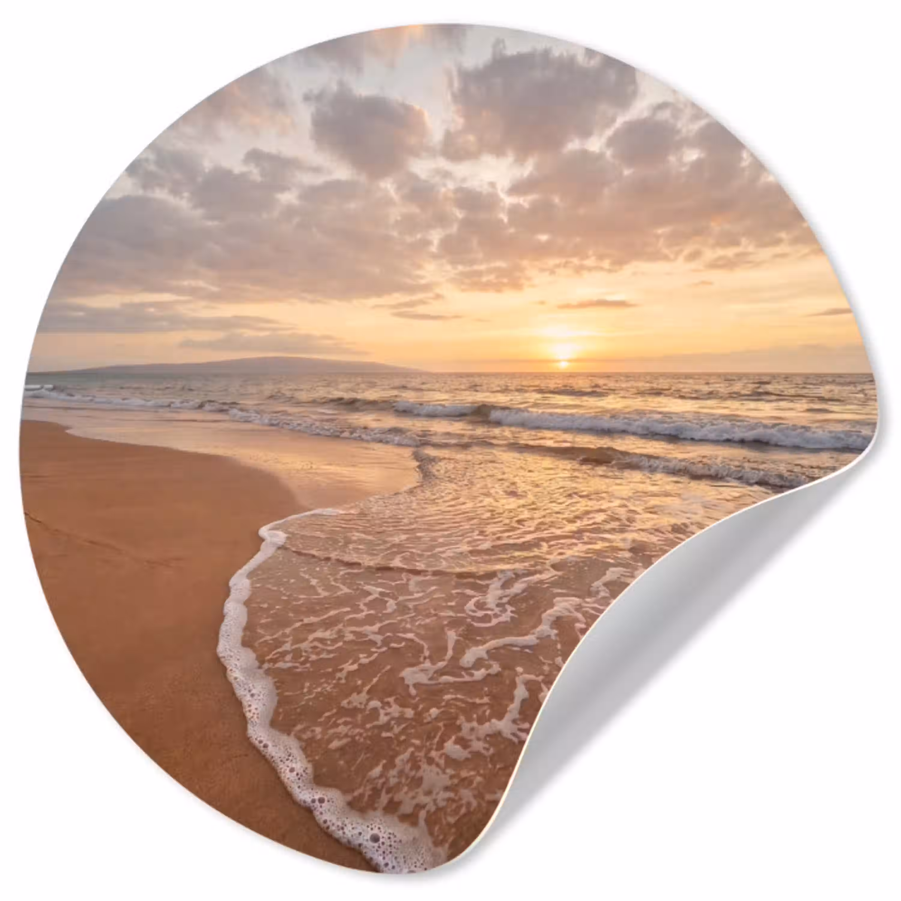 Zee - Kustlijn - Wolken - Landschap - Oranje Wandcirkel behangsticker klein -3d