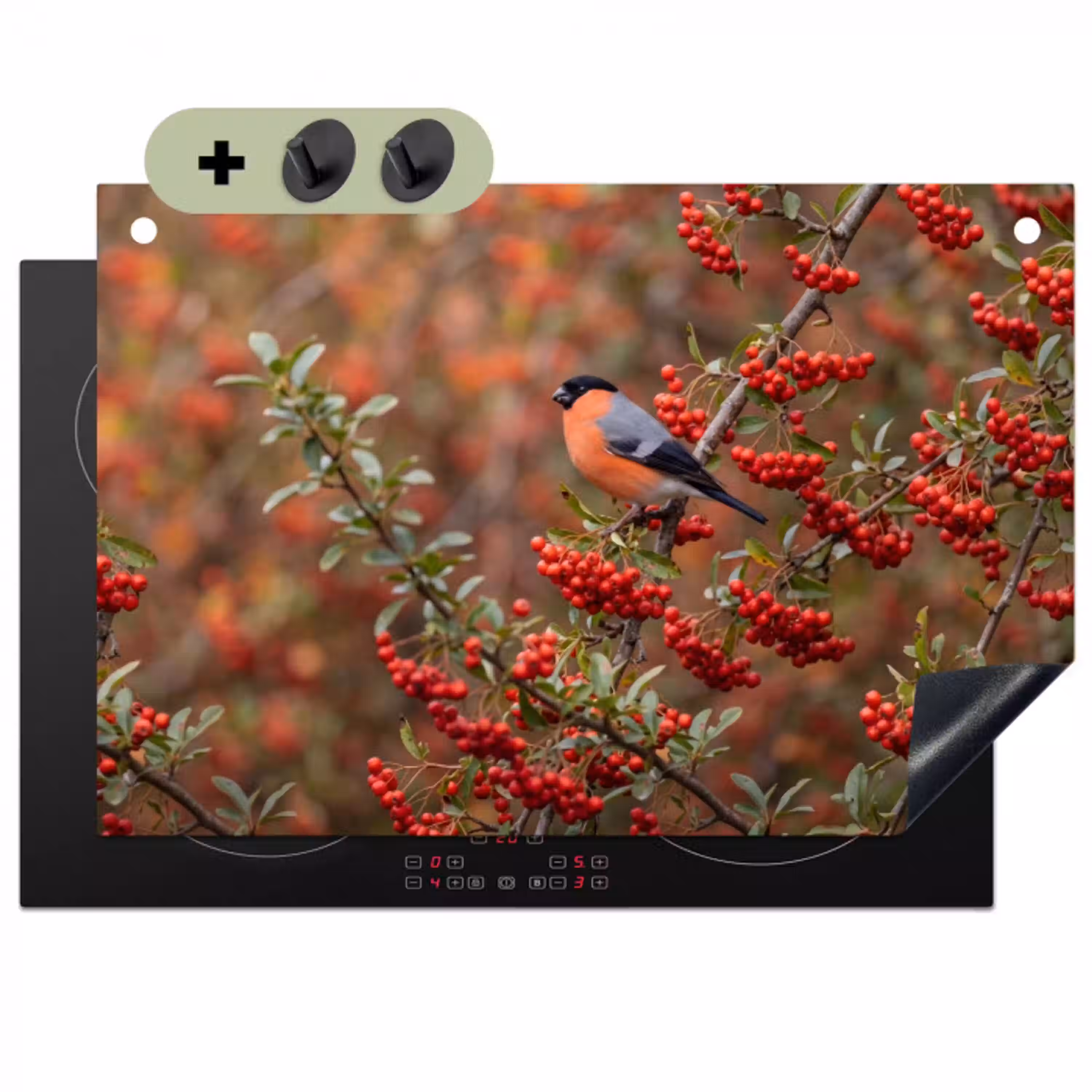 Goudvink - Bessen - Herfst - Natuur - Kleurrijk Inductie beschemer met haakjes klein -3d