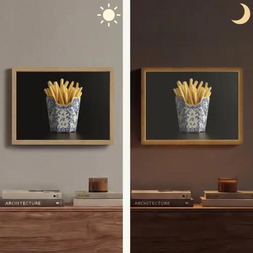 Friet - Porselein - Delfts blauw - Eten Light Box met batterij (Wandlamp) middel -sfeer3