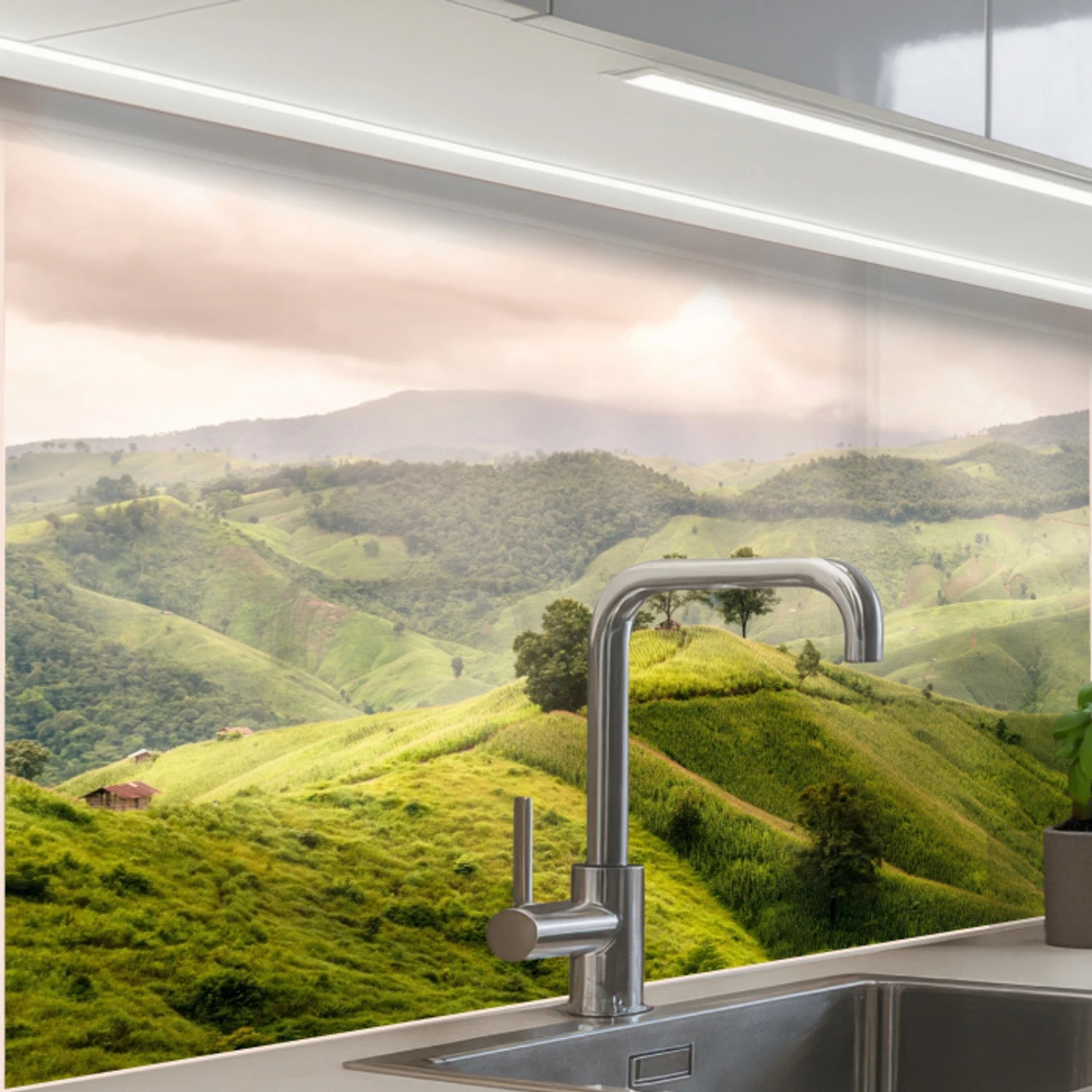 Landschap - Heuvels - Groen keuken achterwand 2 middel -zzzz3d_schuin