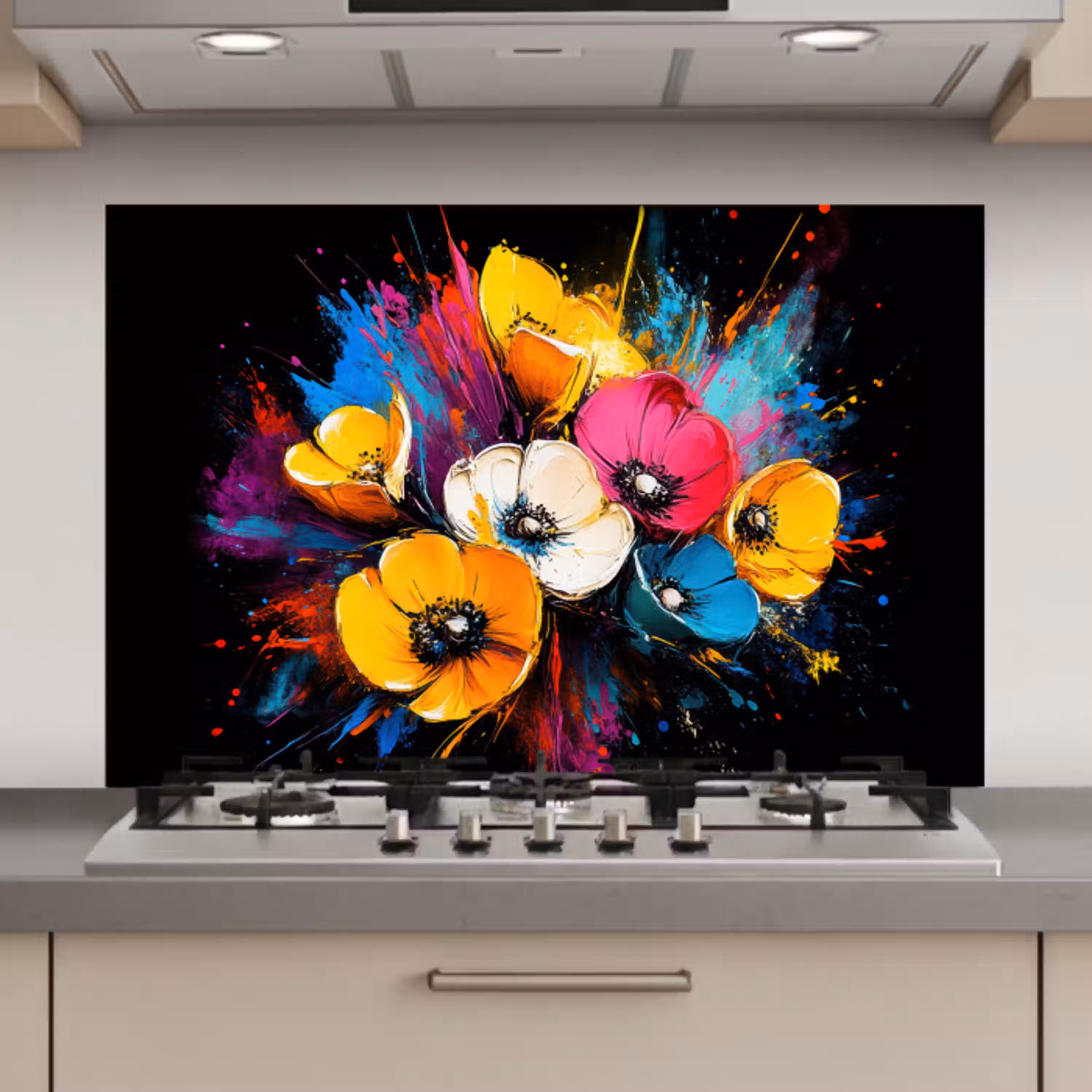Bloemen - Kleurrijk - Graffiti - Modern - Boeket keuken achterwand spatscherm klein -3d_website