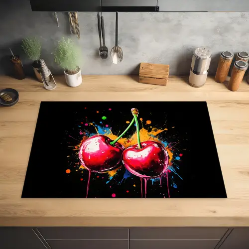 Kersen - Fruit - Graffiti - Verf - Abstract - Modern - Kleurrijk Inductie beschermer vinyl 3mm klein -sfeer5