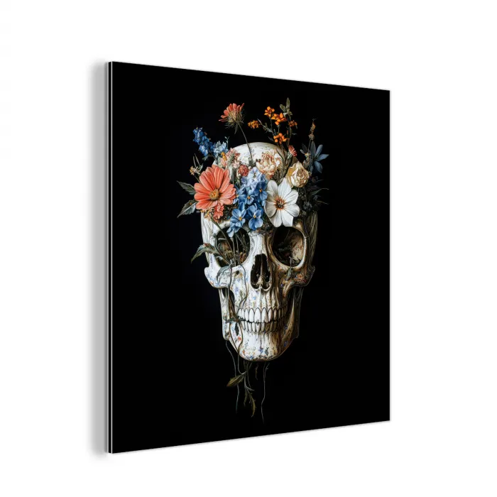 Bloemen - Schedel - Kleurrijk aluminium wit klein -3d