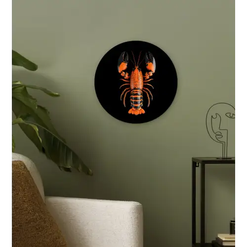 Kreeft - Oranje - Zwart - Modern Wandcirkel kunststof plaat 5mm dik klein -sfeer3
