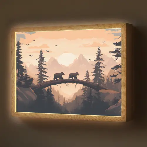 Beren - Bomen - Landschap - Zonsondergang Light Box met batterij (Wandlamp) middel -z3d_website