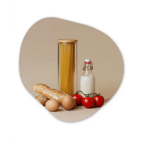 Spaghetti - Melk - Tomaten - Eieren - Brood Wandcirkel Organisch Aluminium middel -3d