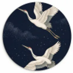 Kraanvogels - Nachthemel - Blauw Wandcirkel kunststof plaat 5mm dik klein -3d