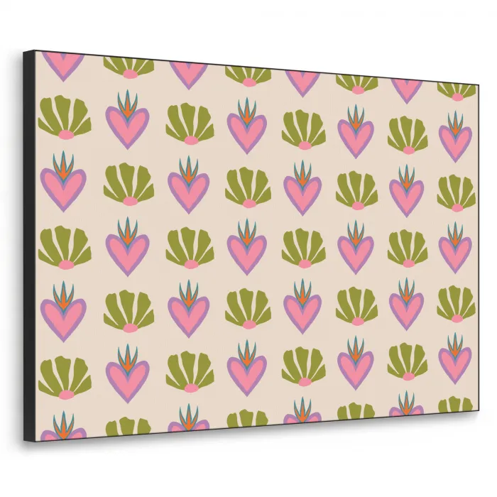 Patroon - Beige - Hartjes - Bloemen Textielframe zwart klein 947 -3d