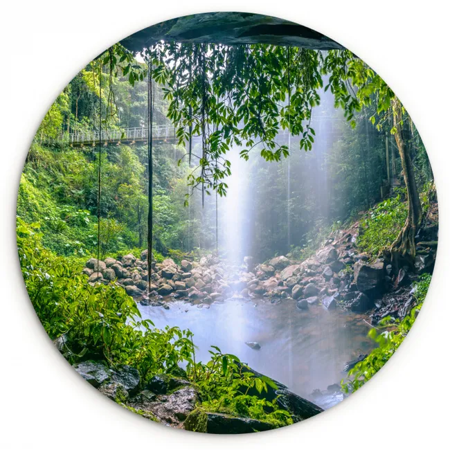 Jungle - Regenwoud - Water - Waterval - Planten Wandcirkel kunststof plaat 5mm dik klein -3d