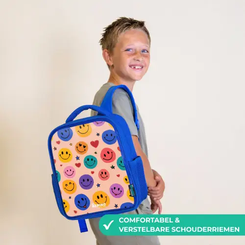 Vrolijk Smiley-patroon Kinderrugzak - Blauw middel -sfeer3_NL