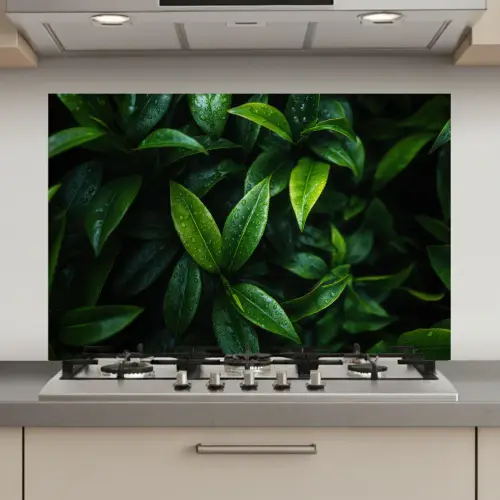 Bladeren - Regendruppels - Licht - Groen keuken achterwand spatscherm klein -3d_website