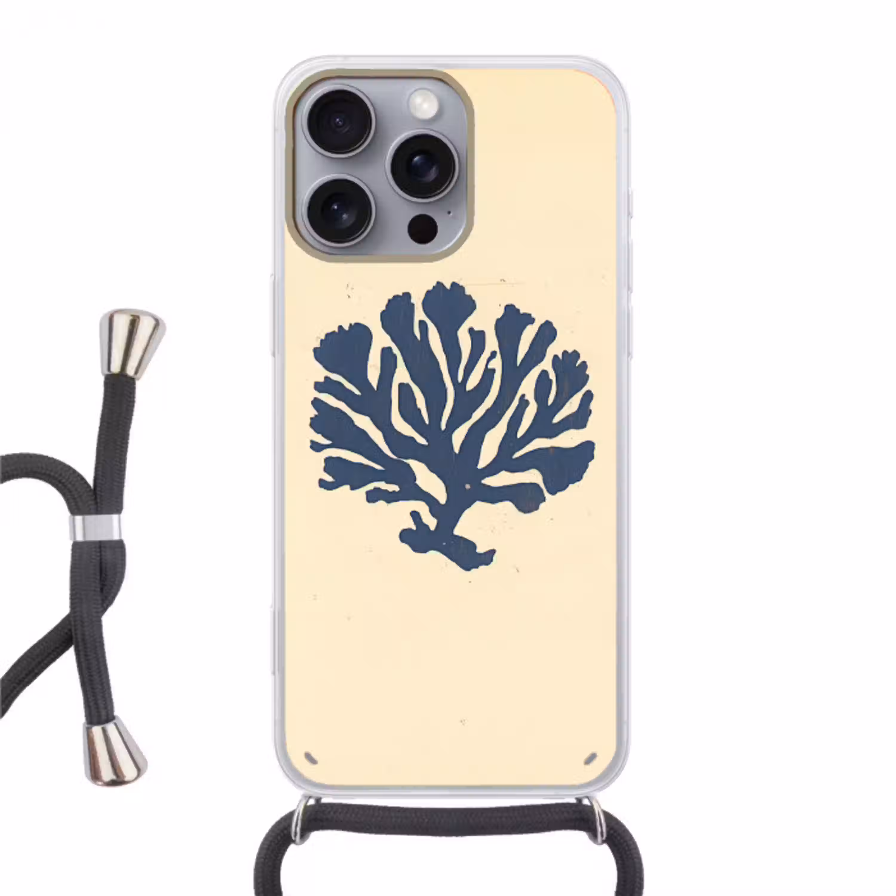 Blauw koraal - Vertakkingen - Beige Hoesje iPhone 16 Pro Max met koord klein -3d