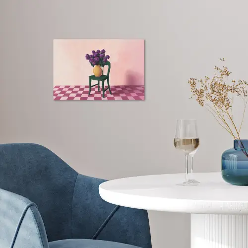 Stoel - Vaas - Bloemen - Geblokt poster papier klein -sfeer3