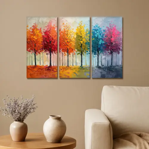Bomen - Kleurrijk - Modern - Verflook Canvas - Meerluiken 3 luik klein -sfeer1