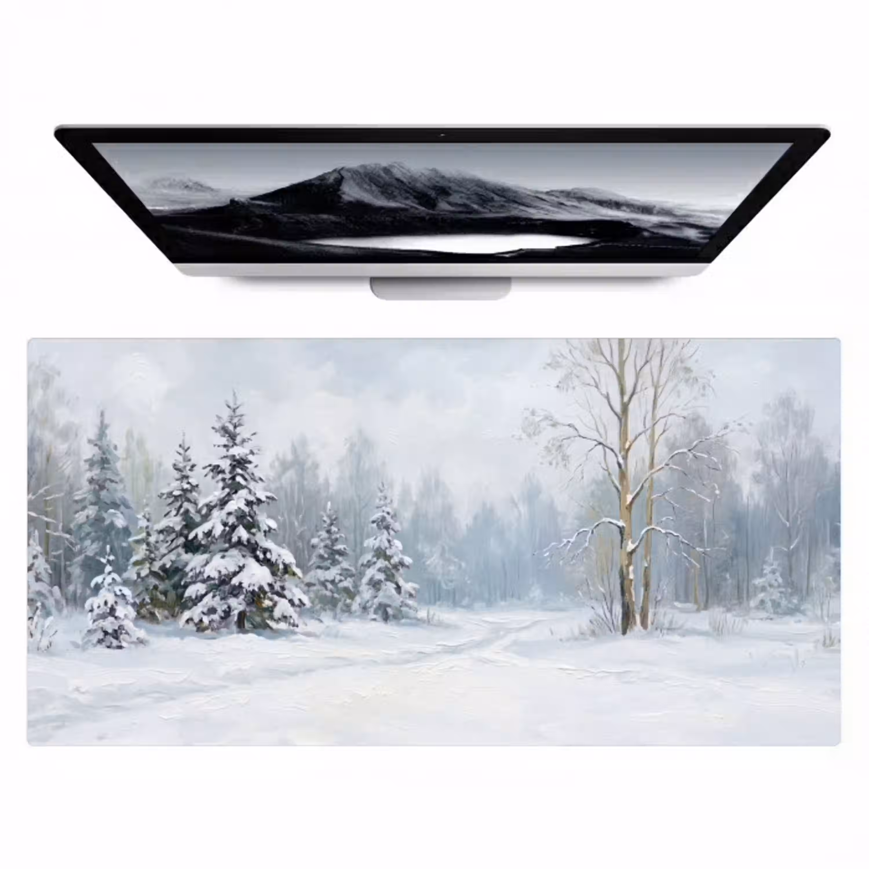 Bospad - Dennen - Sneeuw - Winter - Rustgevend Muismat XXL klein -zzz3d
