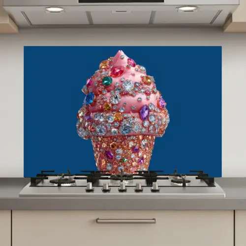 Ijsje - Hoorntje - Steentjes - Blauw keuken achterwand spatscherm klein -3d_website
