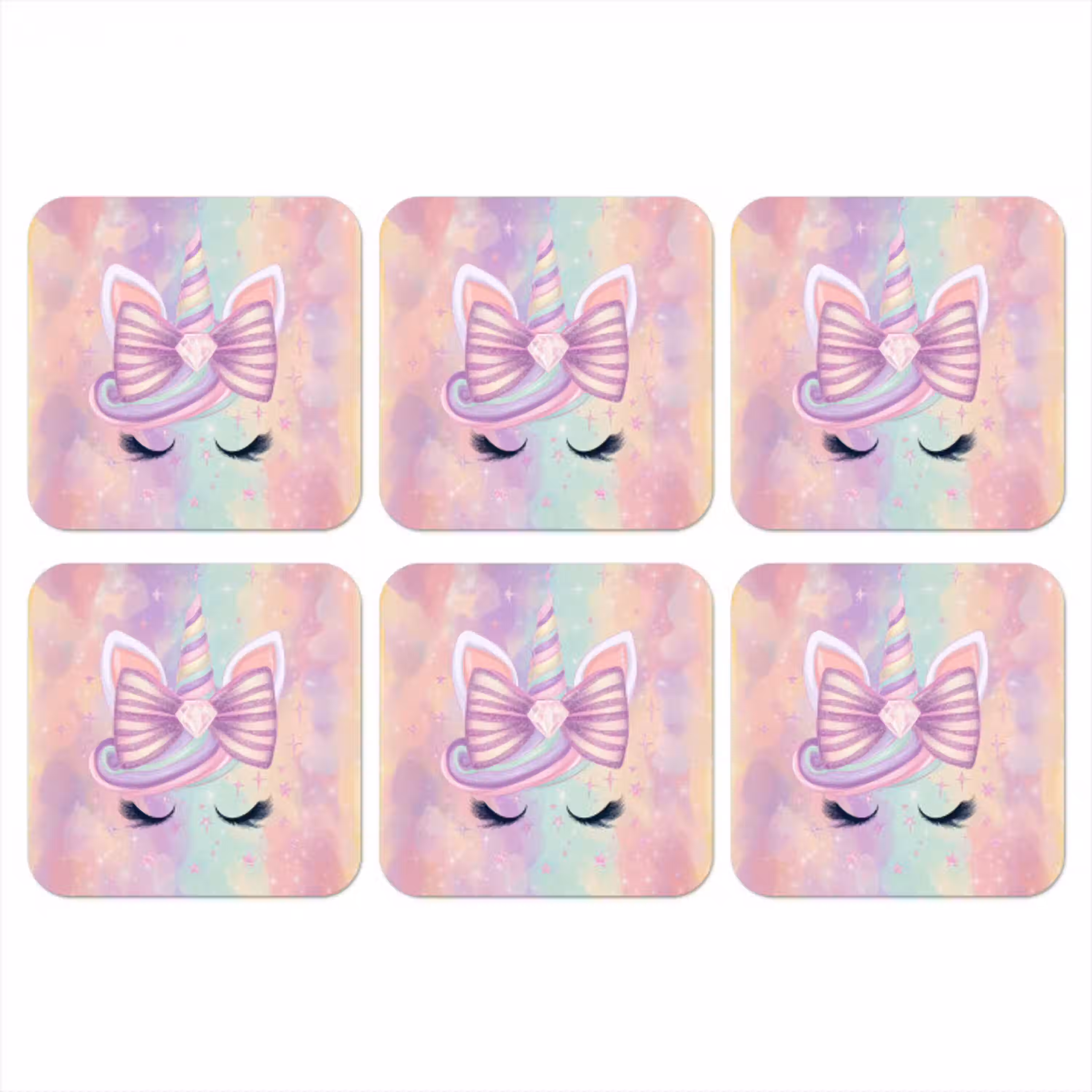 Eenhoorn - Glitters - Regenboog - Pastel onderzetter kurk middel -3d