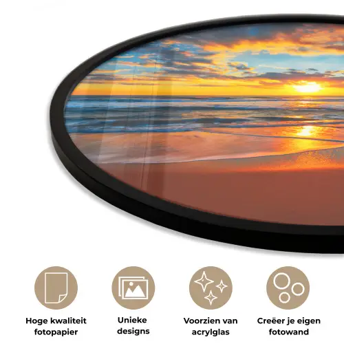 Zee - Zonsondergang - Strand - Wolken - Oranje Fotolijst rond zonder passe partout klein -closeup_NL