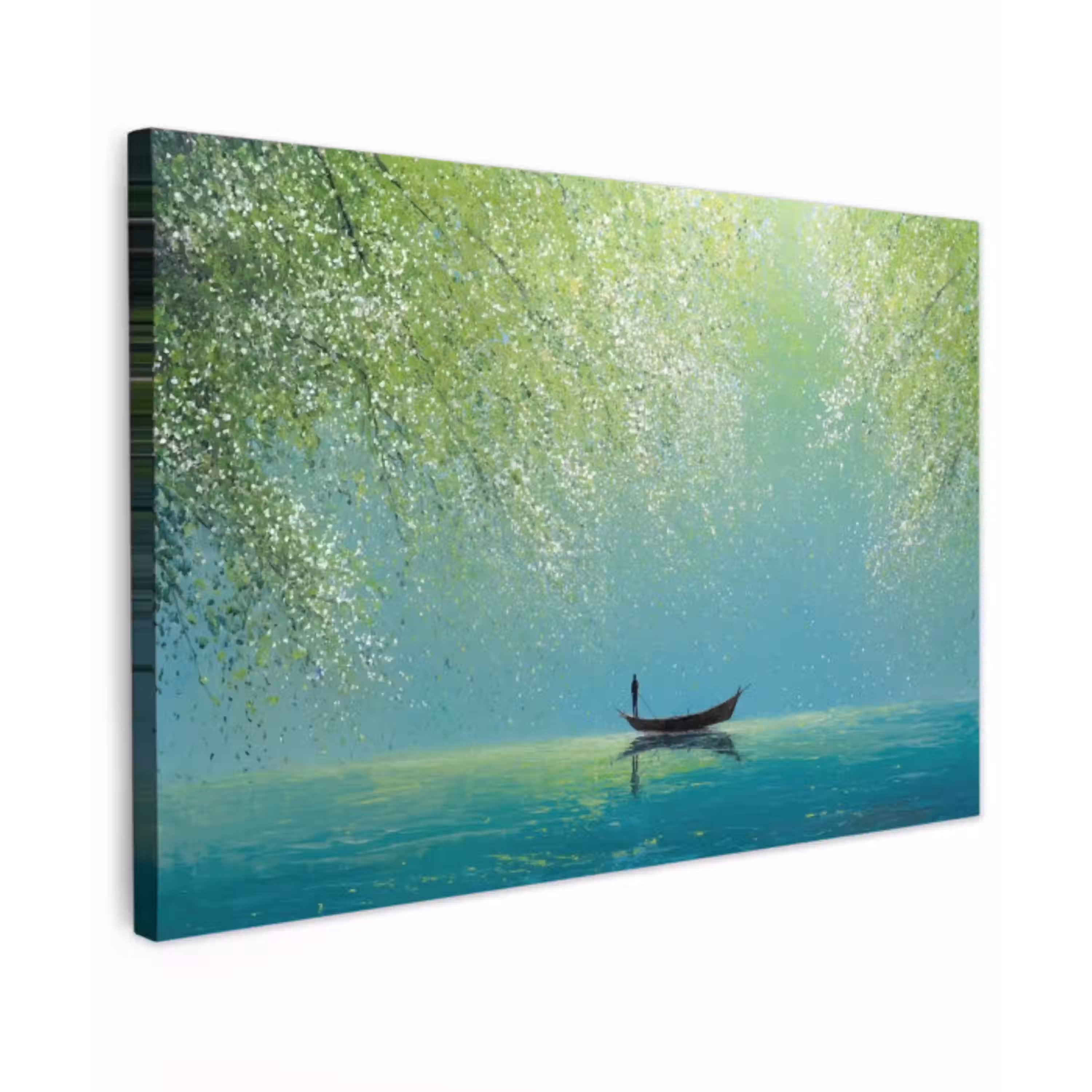 Bootje - Water - Bladeren - Bloesems Tuinposter op houten frame 2 cm dik klein -3d