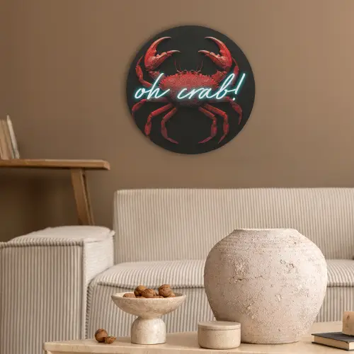 Krab - Rood - Neon - Quote Akoestische PET Vilt - Rond klein -sfeer1