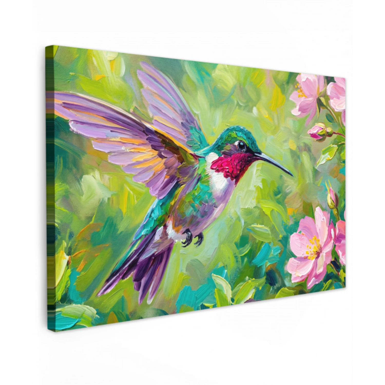 Kolibrie - Bloemen - Natuur - Kleurrijk canvas 2cm klein -z3d