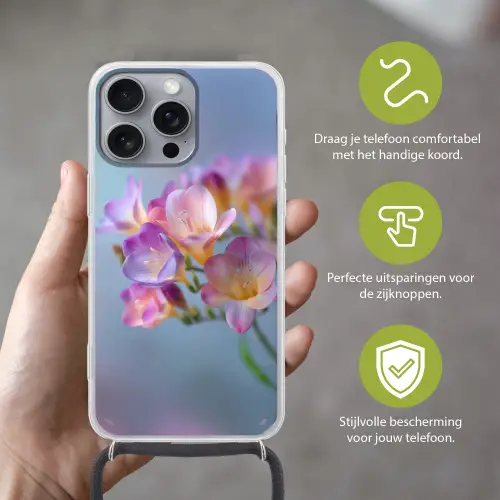 Bloemen - Paars - Overloop - Meeldraden Hoesje iPhone 16 Pro Max met koord klein -sfeer2_NL