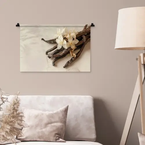 Vanille - Bloemen - Beige Wandkleed katoen klein -sfeer4