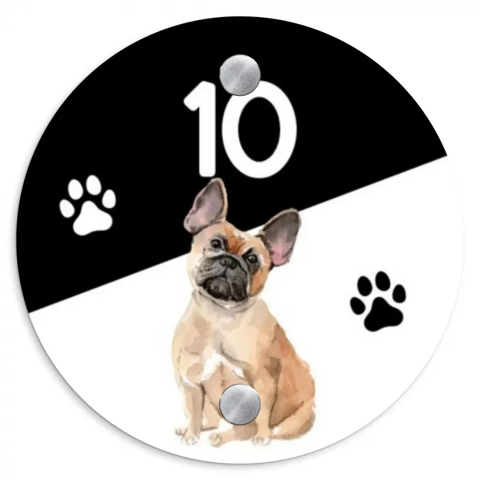 Zwart wit - Huisdier - Franse bulldog Naambord Rond klein -3d