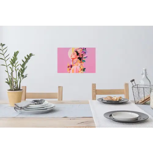 Vrouw - Bloemen - Paars - Abstract Muursticker klein -eettafel