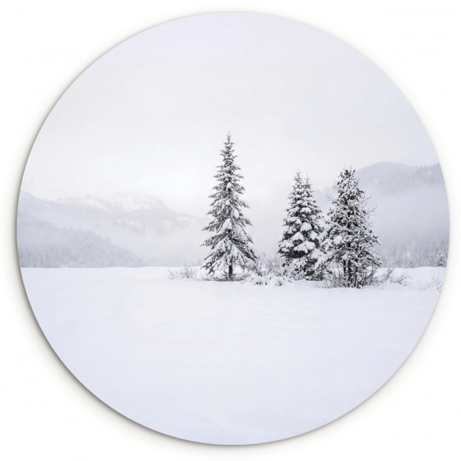 Fijnsparren - Sneeuw - Winter - Landschap - Stilte Wandcirkel kunststof plaat 5mm dik klein -3d