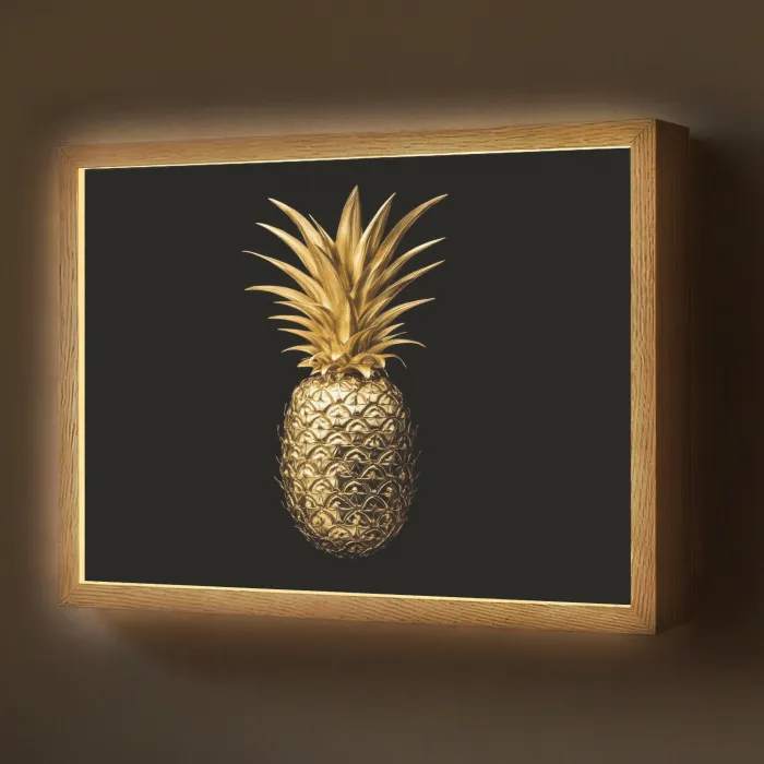 Ananas - Zwart - Goud - Luxe Light Box met batterij (Wandlamp) middel -z3d_website