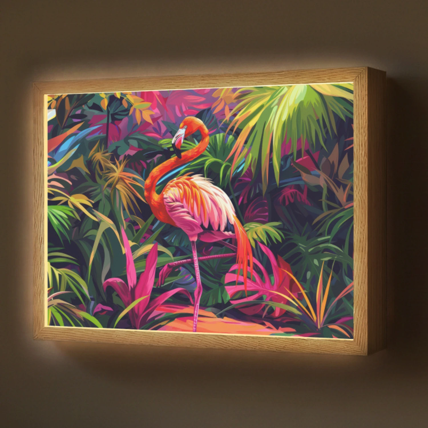 Flamingo - Tropisch - Dier - Bladeren Light Box met batterij (Wandlamp) middel -z3d_website