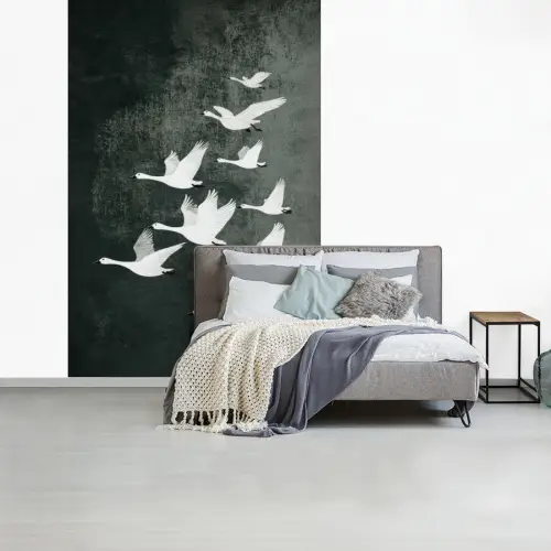 Vogel - Japandi - Groen fotobehang vinyl groot -slaapkamer