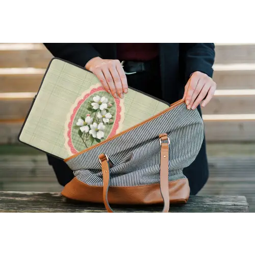 Bloemen - Illustratie - Geruit - Groen laptophoes neopreen klein -tas