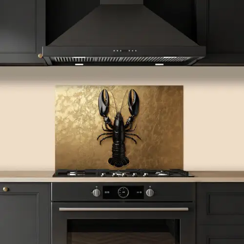 Kreeft - Zwart - Goud - Luxe keuken achterwand spatscherm klein -sfeer1