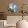 Zeilschip - Huizen - Kade - Zee Wandcirkel kunststof plaat 5mm dik klein -sfeer1