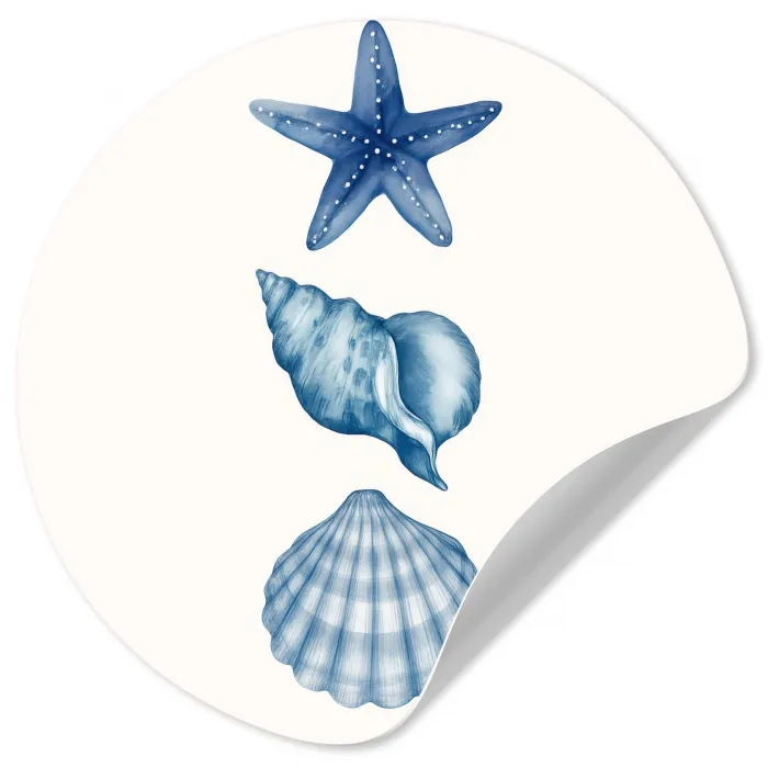 Zeester - Schelpen - Blauw Wandcirkel behangsticker klein -3d