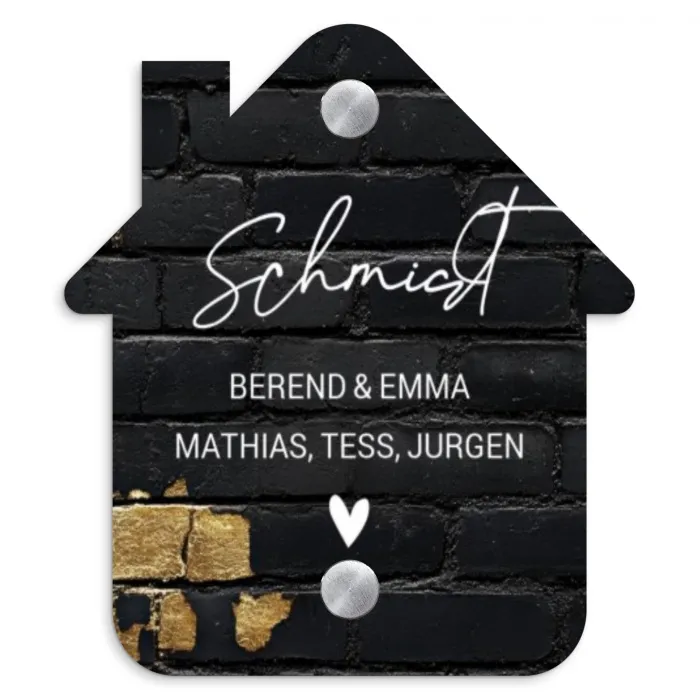 Stenen goud zwart - Sierlijk Naambord Huisje klein -3d