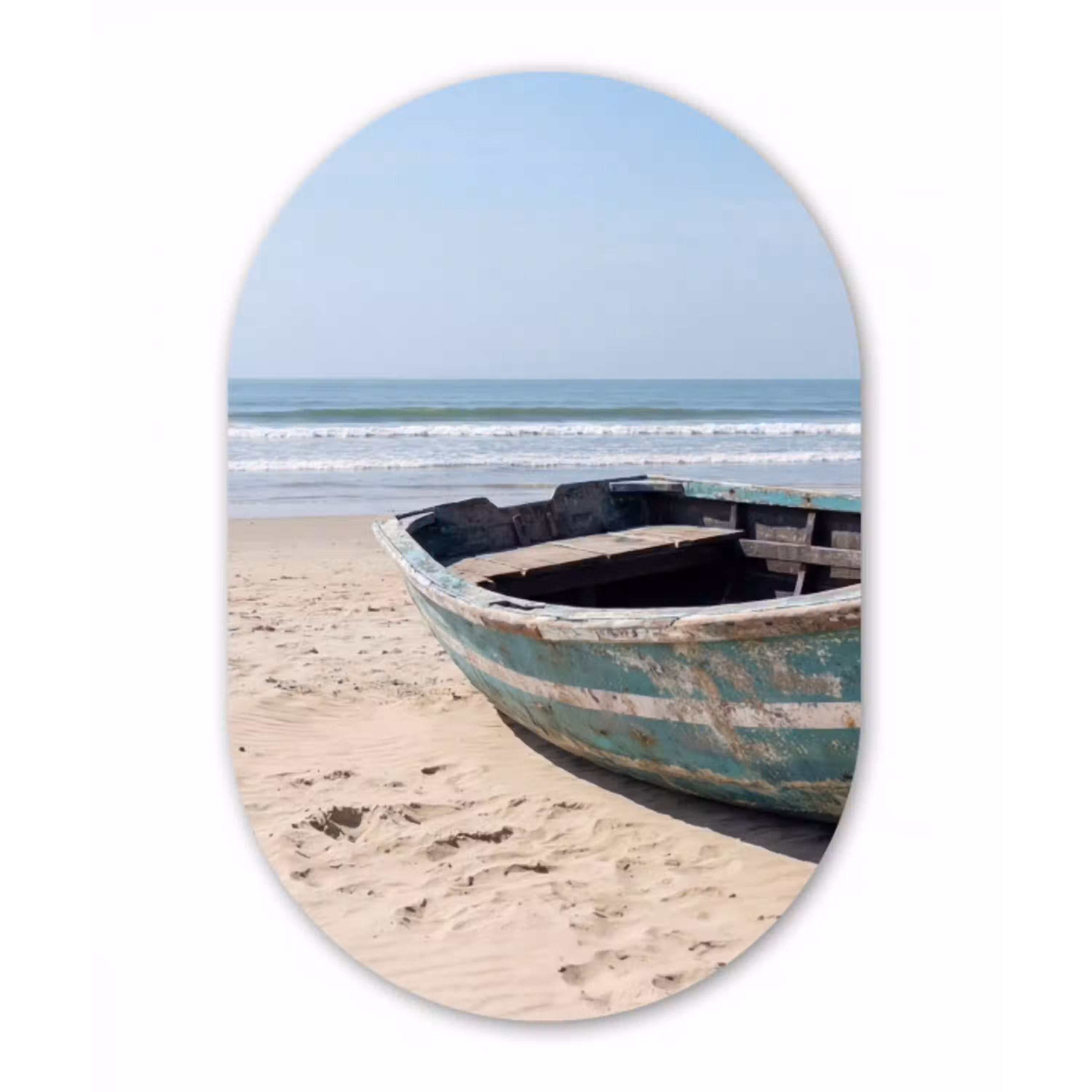 Boot - Zandstrand - Zee Wandcirkel Ovaal Aluminium middel -3d