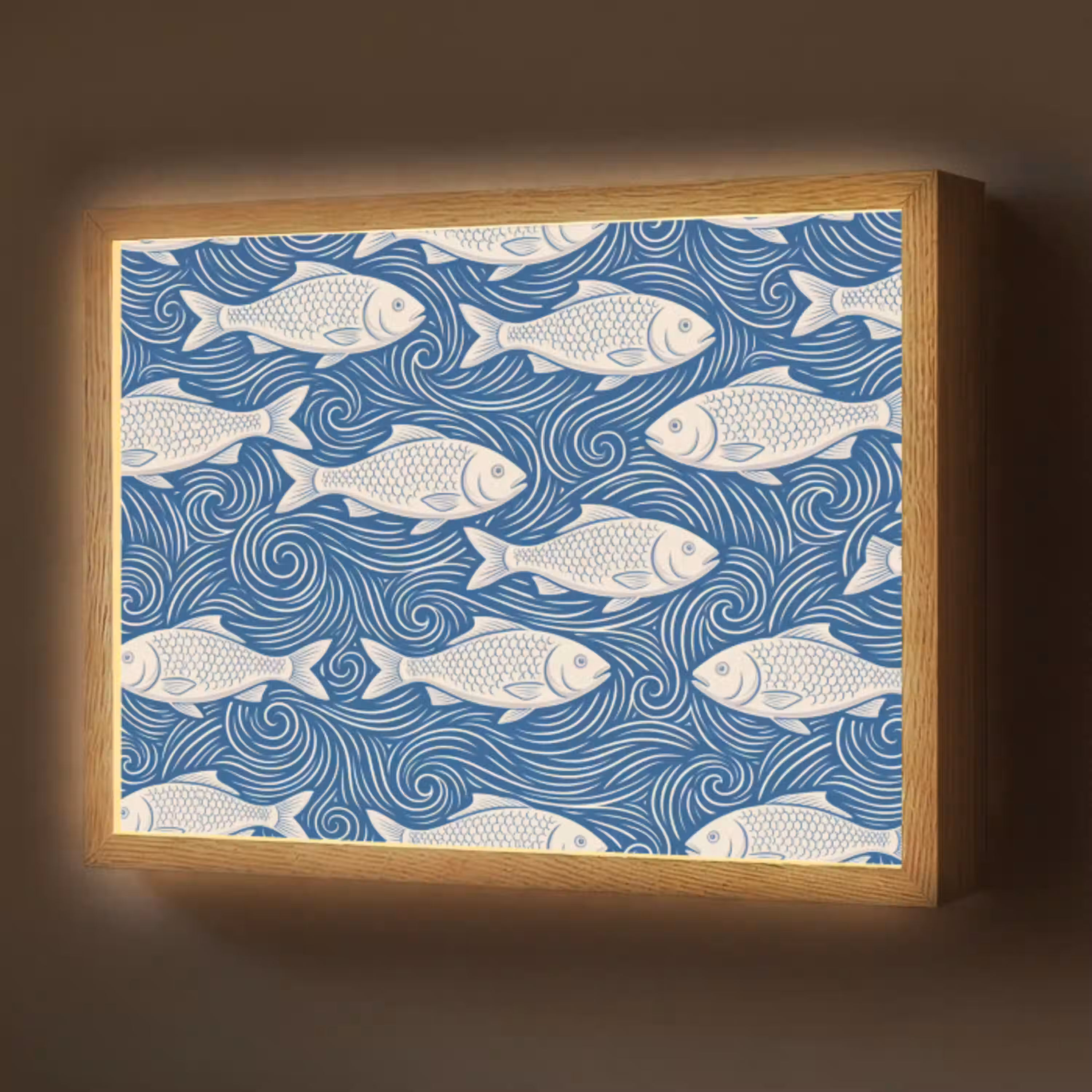 Vis - Water - Patroon - Grafisch - Blauw Light Box met batterij (Wandlamp) middel -z3d_website