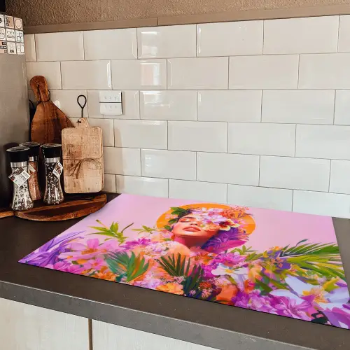 Vrouw - Abstract - Cirkel - Bloemen Inductie beschermer vinyl 3mm klein -sfeer3