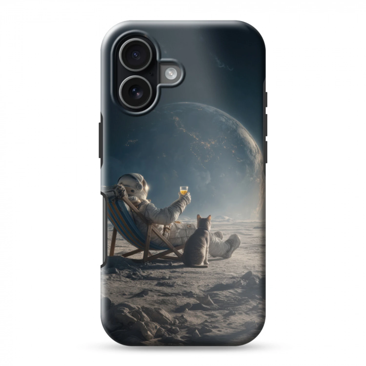Maan - Kat - Astronaut - Ruimte Toughcase MagSafe Apple iPhone 17 klein -3d
