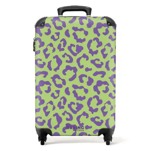 Dierenprints - Panterprint koffer in paars en groen NBS - Handbagage koffer - Kinderen Unisex middel -productfoto_recht