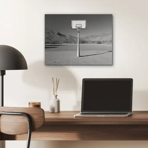 Basketbalpaal - Landschap - Zand - Wit PET vilt klein -sfeer5