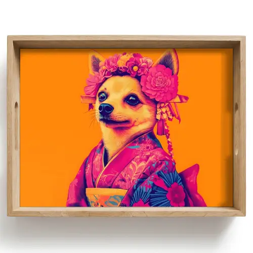 Kimono - Hondje - Bloemenkroon - Oranje Dienblad Rechthoek middel -z3d_shopping