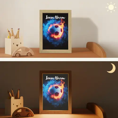 Voetbal - Vuur - IJs - Blauw Light Box met kabel (Kinderlampje) klein -sfeer3_kind