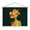 Vrouw - Hoed - Geel textielposter latten blank klein -3d