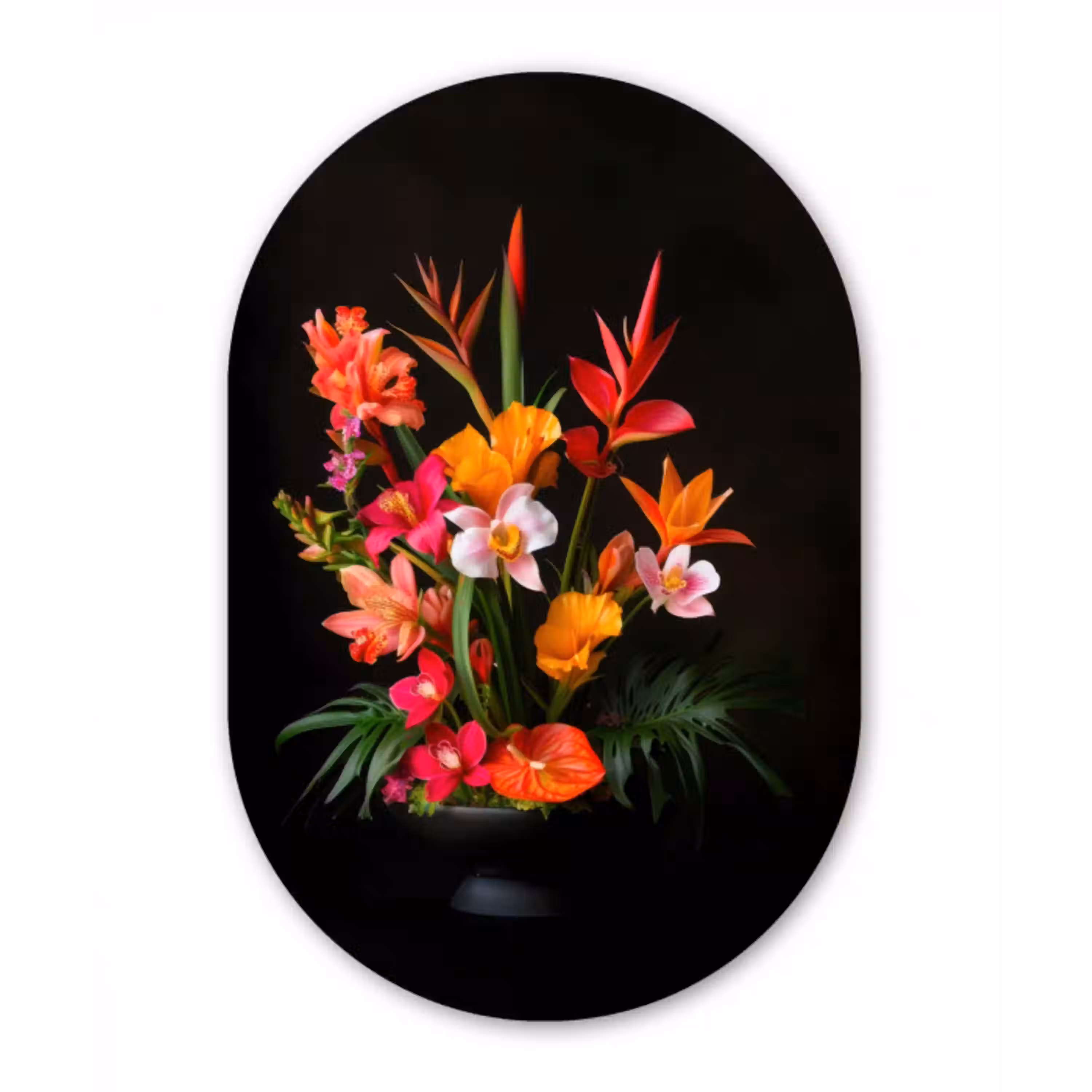 Boeket - Bloemen - Exotisch Wandcirkel Ovaal Glas middel -3d