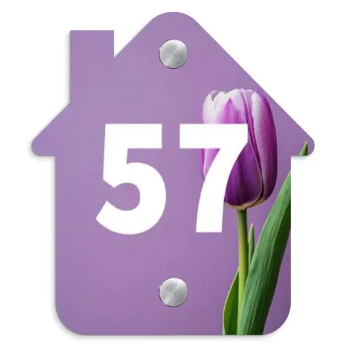 Paarse tulp - Traditioneel Naambord Huisje klein -3d
