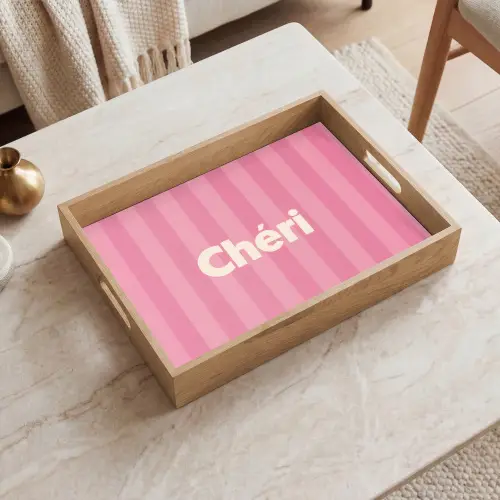 Gestreept - Roze - Chéri Dienblad Rechthoek middel -sfeer1